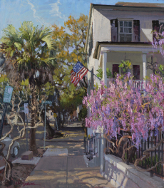 16 x 14 inches oil on linen panel, 2020; sgnd BL W Fraser(c) ; Charleston, SC;Latitude- 32°46'26.53"N: Longitude- 79°55'50.28"Wto:32.7740361111, -79.9306333333 (Quiet Spring)