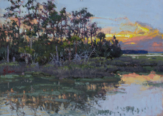 10x14 inches oil on linen 2020, sgnd mid-left, W Fraser (c);Wando River hard marsh; marshes near my home;